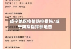 咸宁地区疫情防控措施/咸宁防疫指挥部通告