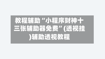 教程辅助“小程序财神十三张辅助器免费	”(透视挂)辅助透视教程-第2张图片